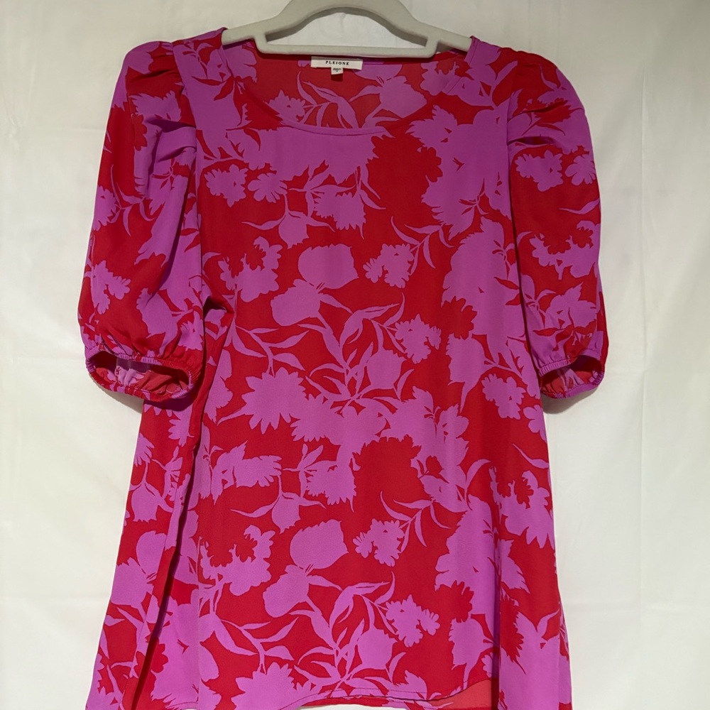 Pleione Red and Pink Floral Blouse